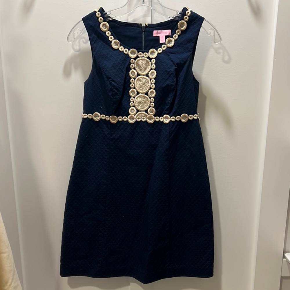 Lilly Pulitzer Navy Dress with Gold Embroidery